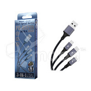 Кабель USB - 3 в 1 [iPhone + MicroUSB + Type-C] Azeada PD-B52th (2.4 A, 1200 мм) Черный